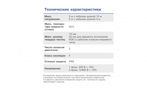 Погружной дренажный насос Ebara BEST ONE VOX MA 60HZ QQV 10MT (Артикул 1741101410)  купить (фото, вид 2)