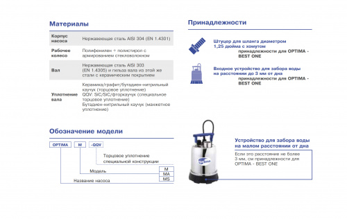 Погружной дренажный насос Ebara OPTIMA M NRV H07RN8-F TSGS (Артикул 1751004600)  купить (фото, вид 1)